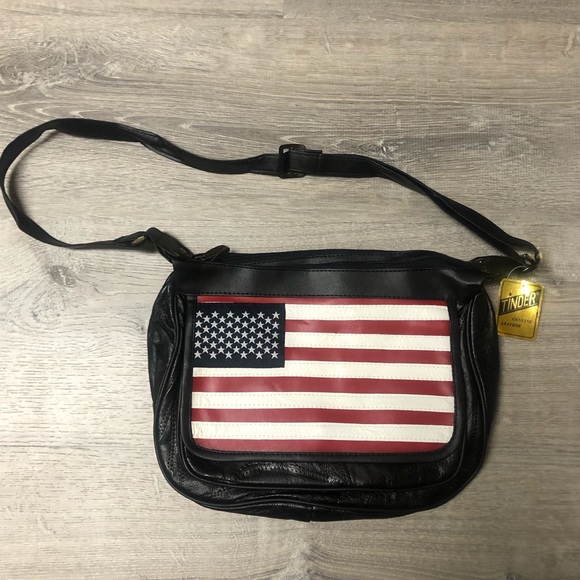 USA 🇺🇸 FLAG CROSSBODY LEATHER BAG-NEW "TINDER" BRAND - Picture 2 of 8